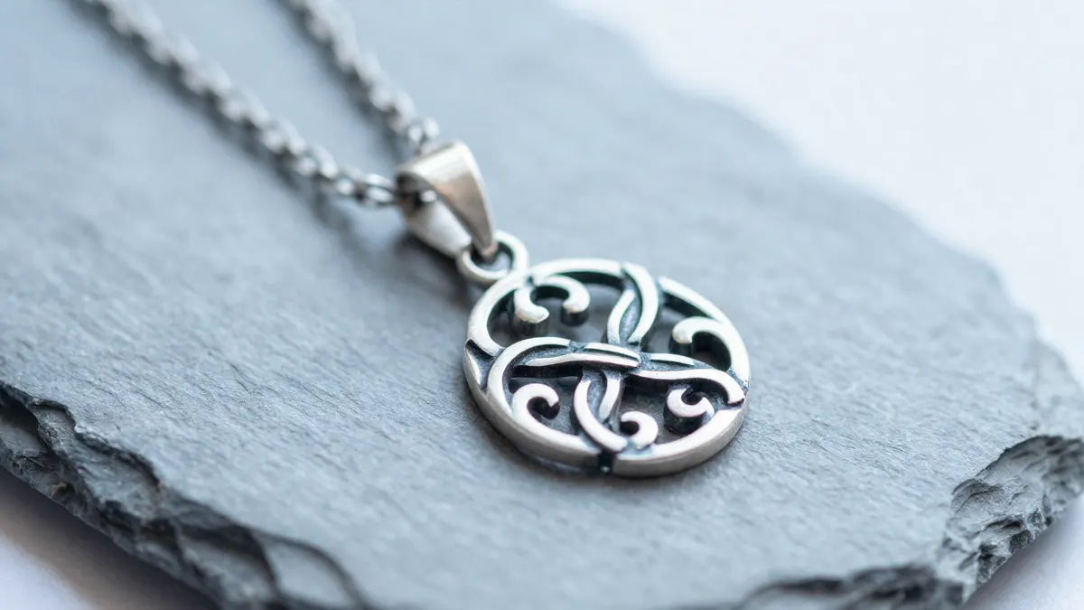 Celtic knot pendants in silver and gold tones displayed side by side on dark velvet under soft light